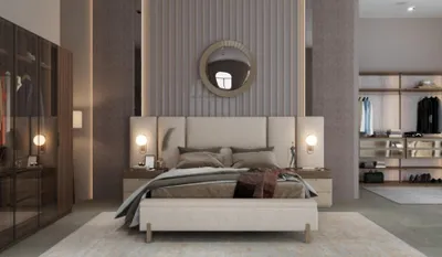 Produktbild von Modern Schlafzimmer Set aus Bett mit Bank und 2x Nachttische 3tlg. neu