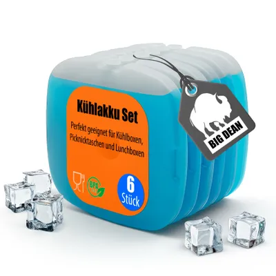 Produktbild von BigDean 6 Stück Kühlakkus ideal für Kühltasche, Kühlboxen & Brotdosen – BPA-frei & lebensmittelecht