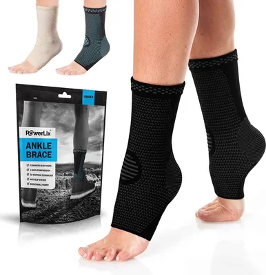 Produktbild von POWERLIX Knöchelbandage 2er Pack, Knöchelbandage für Männer/Frauen, Unterstützung für geschädigte Knöchel und Fußgelenke