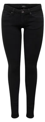 Image de Pantalon jeans Damen, modèle OnlCoral, coupe skinny, taille super basse, tissu extensible, couleur : noir. Article neuf : taille 26W / longueur 34L