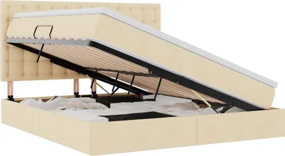 Zdjęcie produktu dla Łóżko Tapicerowane 180x200 Kremowe z Pojemnikiem z Materacem ze Stelażem