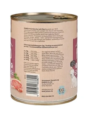 Produktbild von Primox - Nassfutter - Pferd 6x800g - getreidefreies Hundefutter mit 70% Fleisch & Innereien -  Germany - 100% Natürlich ohne Gluten o Laktose