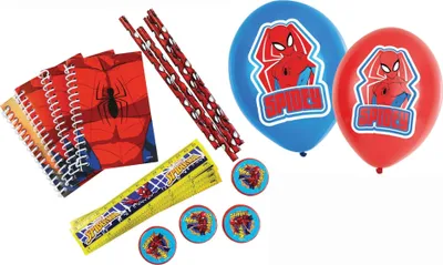 Produktbild von Amscan Spiderman Schreinset (16-teilig) + Luftballons (6 Stück, rot & blau)