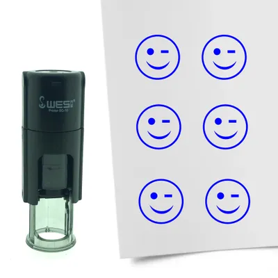 Produktbild von CombiCraft Selbstfärbender Stempel 'Zwinkernder Smiley' in der Farbe Blau, Ø10mm