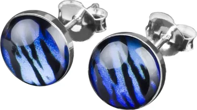 Produktbild von viva-adorno 1 Paar Damen Ohrstecker Ohrringe rund Edelstahl Schwarz Zebra Tiger Streifen Z210,blau