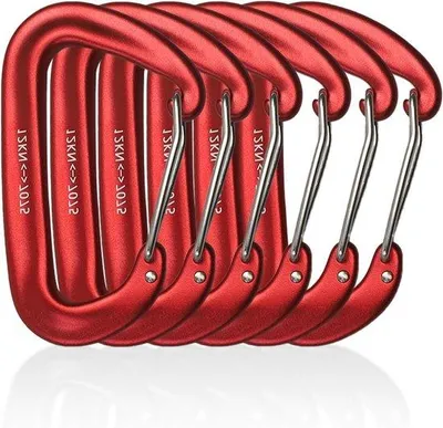 Produktbild von Karabinerhaken, 12 kN (1200 kg) – Set mit 6 Aluminium-Haken für Camping und Rucksackreisen