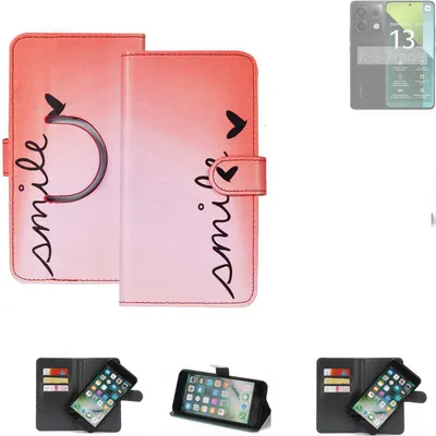 Produktbild von K-S-Trade Schutzhülle Handyhülle kompatibel mit Xiaomi Redmi Note 13 Pro 5G Hülle cover bookstyle Etui ''smile'' rot Standfunktion Kameraschutz