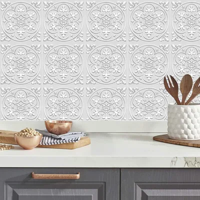 Imagen del producto de Adhesivos para azulejos, con relieve y motivos florales, de 20 x 20 cm, paquete de 10 unidades, para cocina y baño