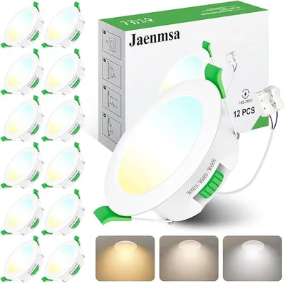 Immagine prodotto di Faretto LED da incasso, 230V, dimmerabile, 12W, design piatto, diametro di incasso 125-135mm, set da 12 pezzi. Faretto LED, grado di protezione IP44, luce bianco caldo, bianco neutro, bianco freddo, ideale per bagno, cucina, soggiorno, corridoio/camera da letto