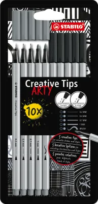Obrázek produktu pro STABILO Creative Tips, 2 barva/barev, Černá, Světle šedá, 0,2 mm, 1 mm, Černá, Šedá, Inkoust na vodní bázi