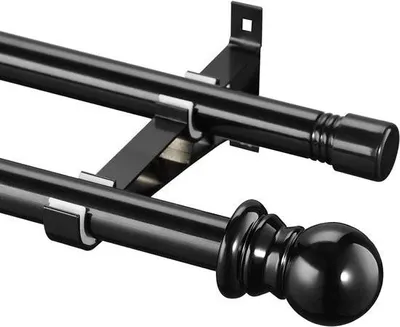 Image de Double tringle à rideaux - Extensible - 76-332 cm - Noir - Acier inoxydable
