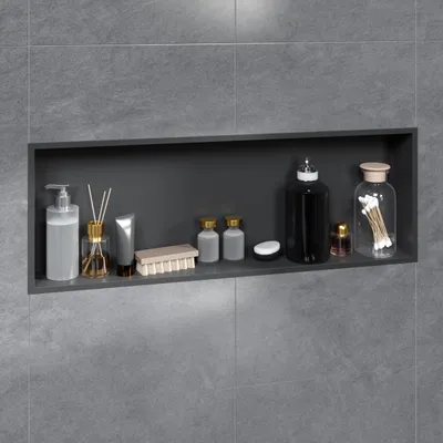 Produktbild von VILSTEIN | Duschnische 30x90 cm | Aufputz | Wandnische Schwarz | Randloses Duschregal mit Ablagefach
