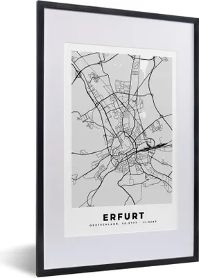 Produktbild von MuchoWow® Gerahmtes Poster Karte - Erfurt - Karte - Deutschland 40x60 cm - Poster mit Schwarzem Bilderrahmen Wandposter Rahmen Foto Bilder - Poster in Rahmen