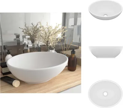 Zdjęcie produktu dla vidaXL Luksusowa umywalka owalna biała matowa 40x33 cm ceramiczna - Umywalka łazienkowa