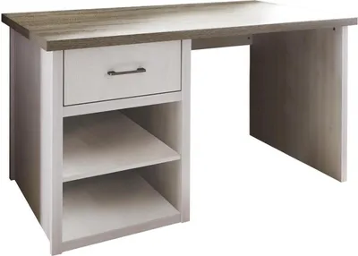 Produktbild von Schreibtisch im Landhausstil LUND-78 in Pinie weiß Nb./Trüffel Eiche Nb., B/H/T: ca. 141/77/81 cm