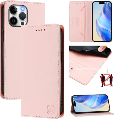 Produktbild von Lederhülle für iPhone 13 Pro Max Hülle Flip Brieftasche Kartenfächern Ständer Schutzhülle Pink