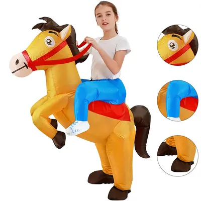 Produktbild von Aufblasbares Pferdekostüm, Aufblasbares Cowboy-Reitpferd-Kostüm Lustiges Aufblasbares Reitpferd-Kostüm für Männer Frauen Karneval Fasching Mottoparty