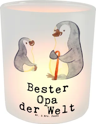 Produktbild von Mr. & Mrs. Panda Windlicht aus Glas Pinguin Bester Opa der Welt - Transparent - Geschenk, Enkel, Kleinigkeit, Oppa, Kerzenglas, Kerzenhalter, Geburtstag, Deko, Großeltern
