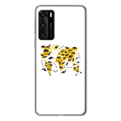 Produktbild von MuchoWow® Handyhülle Schutzhülle Hülle für Huawei P40 Weltkarte - Tiere - Gelb Silikon Softcase Handy Hülle - Handytasche
