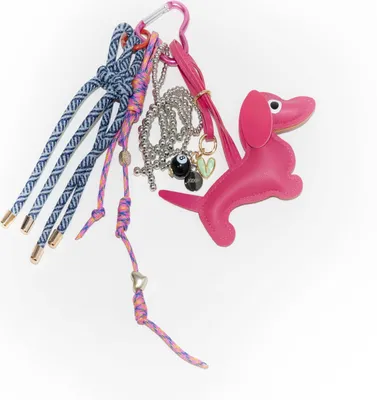 Produktbild von Taschenanhänger Welpenliebe Dackelmotiv Rosa mit praktischen Clips für Tasche, Rucksack oder Schlüsselbund
