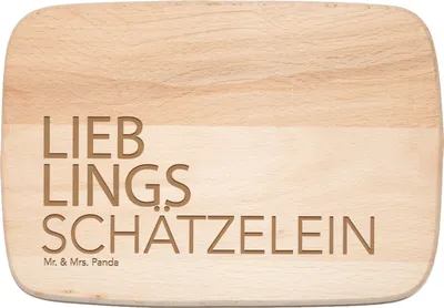 Produktbild von Mr. & Mrs. Panda Holz Schneidbrett Schätzelein - Transparent - Geschenk, Geschenkidee, Spruch, Holzbrett, Frühstücksbrett, Ehefrau, Frühstücksbrettchen, Freundin, Mann