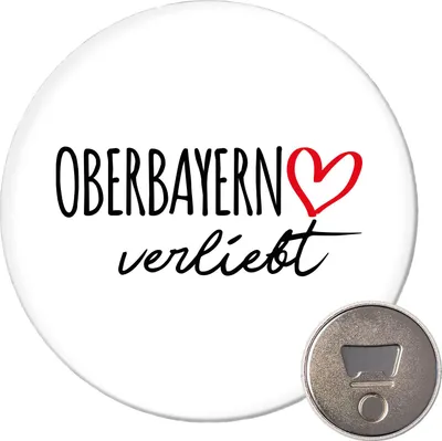 Produktbild von Huuraa Magnet Oberbayern verliebt 59mm Kühlschrankmagnet rund Flaschenöffner Geschenkidee