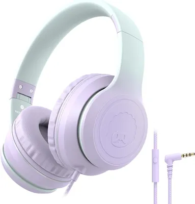 Image de jack auxiliaire 3,5 mm, bandeau réglable avec microphone, casque pliable supra-auriculaire pour l'école, le voyage, les garçons, les filles (Violet) :