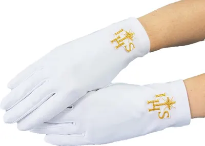 Image de Gants pour la première communion d'une fille avec insert IHS doré