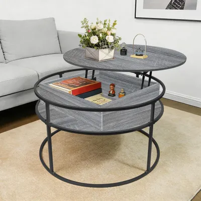 Produktbild von Couchtisch Wohnzimmertisch Rund Anhebbarer Tischplatte modern