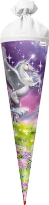 Produktbild von ROTH Schultüte groß Magic Pegasus 70 cm mit Glitter rund Rot(h)-Spitze Filzverschluss Zuckertüte Schulanfang