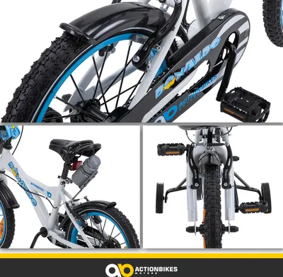 Produktbild von Actionbikes Kinderfahrrad Donaldo 16 Zoll | Kinder Fahrrad - V-Brake Bremsen - Kettenschutz - Fahrradständer - Fahrradkorb - 4-7 Jahre (Blau/Weiß)