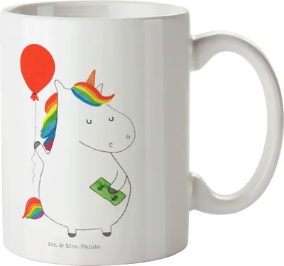 Produktbild von Mr. & Mrs. Panda Kindertasse Einhorn Luftballon - Weiß - Geschenk, Kinderbecher, Einhörner, Unicorn, Haferl, Plastikbecher, Pott, Geld, Freundin, Trinklernbecher