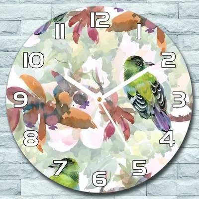 Produktbild von Wanduhr aus Glas Rund fi 30 Exotische Vögel Quarz Deko Wohnzimmer Büro