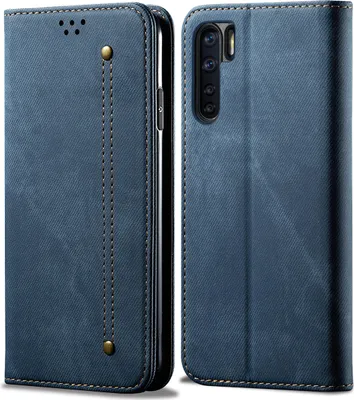 Produktbild von OPPO A91 Hülle, LaimTop Denim Leder Brieftasche Magnetverschluss Flip Bookstyle Schutzhülle mit Standfunktion für OPPO A91 OPPO A91 Blau