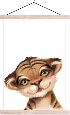 Produktbild von MuchoWow® Textilposter Tiger - Tier - Weiß 60x90 cm mit holzfarbenen Rahmen - Textil