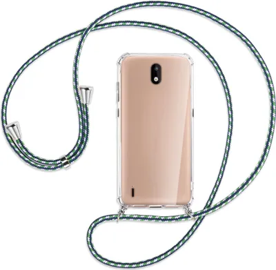 Produktbild von Handykette Backcover-Schutzhülle mit Band (Metall silberfarben) für Nokia 1.3 - grün/blau/weiß