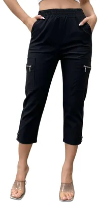 Productafbeelding van Dames Capri Broek met Hoge Taille en Cargo Zakken