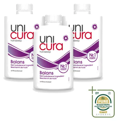 Zdjęcie produktu dla 3 sztuki płynnego mydła Unicura Balans – pojemność 250 ml – zestaw ekonomiczny