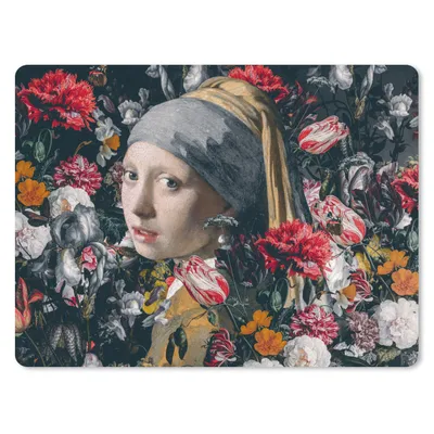 Produktbild von MuchoWow® Mauspad Mousepad Das Mädchen mit dem Perlenohrring - Blumen - Johannes Vermeer 40x30 cm - Mousepads - Maus Mat - Pad - Mausunterlage - Anti Rutsch