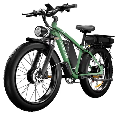 Imagen del producto de Bicicleta eléctrica - F1 Fatbike - Motor doble de 2000W - Batería doble de 48V con 44,8 Ah - Suspensión completa - Ruedas de 66 cm con neumáticos anchos de 10,2 cm - Verde