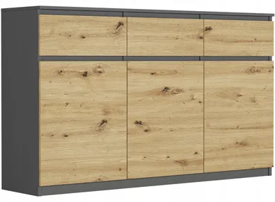 Obrázek produktu pro Komoda 120 cm 3 zásuvky 3 dveře skříňka FRAMIRE S-3 antracit mix artisan