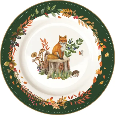 Produktbild von Kuchenteller Forest Dream mit Fuchs D. 19cm weiß grün aus Porzellan Easy Life