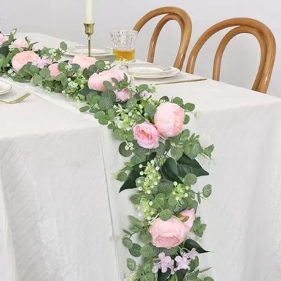 Produktbild von PromoHome® Künstliche Eukalyptus-Girlanden mit Pfingstrosen 2 Stück 190 cm Kunstblumengirlande