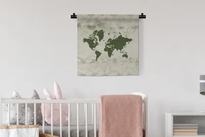 Produktbild von MuchoWow® Wandteppich Wandbehang Weltkarte - Grün - Blume 60x60 cm Tapisserie Dekoration Wandtuch - Dekorationen - Wand Decke