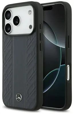 Immagine prodotto di Custodia Mercedes MagSafe iPhone 17 Pro in vera pelle blu logo stella metallo