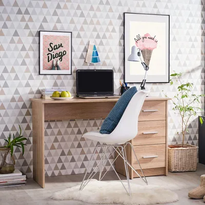 Produktbild von Dmora Schreibtisch Rifiano 121x50x75h cm Braun Eiche, ein Regal 3 Schubladen