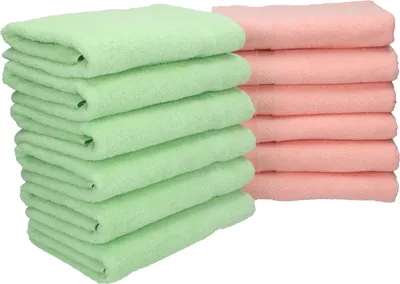 Produktbild von Betz 12 Stück Handtücher 50x100 cm PALERMO 100% Baumwolle Farbe: apricot und grün