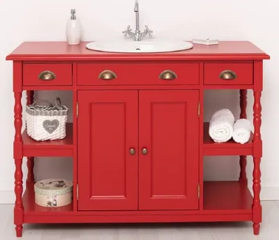 Produktbild von Casa Padrino Landhausstil Massivholz Waschtisch Rot 128 cm - Landhausstil Badezimmer Möbel