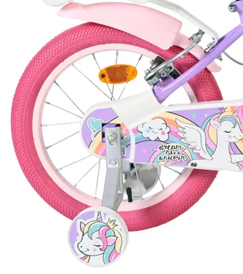 Produktbild von Volare Unicorn Kinderfahrrad 16 Zoll Lila mit Handbremsen und Stützrädern