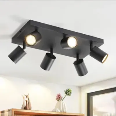 Zdjęcie produktu dla ZMH Lampa sufitowa LEDczarny reflektor sufitowy GU10 6 płomieni 330° obrotowy reflektor industrialny nowoczesny do salonu sypialnia kuchnia
